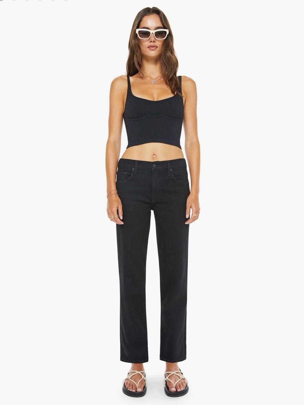 NWT MOTHER The Newbie Hover Jeans in Nighty Night Black Straight Leg 25